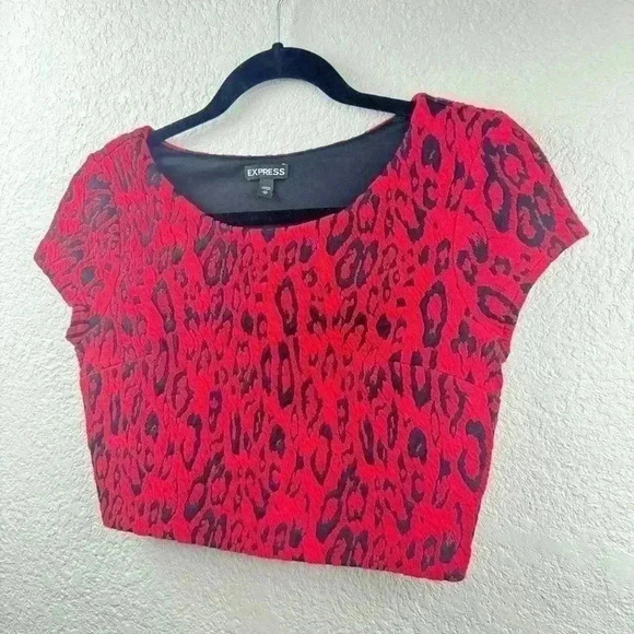 Express Red/Black Leopard Print Crop Top - Size XS - Picture 4 of 6
